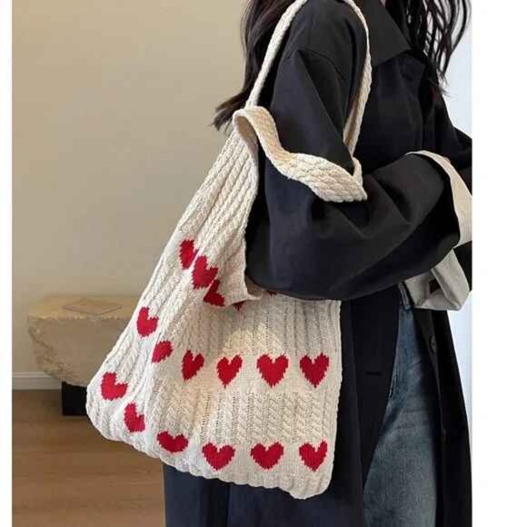 Handmade Crochet Medium Size High Capacity Shoulder Tote Bag - Picture 3 of 5